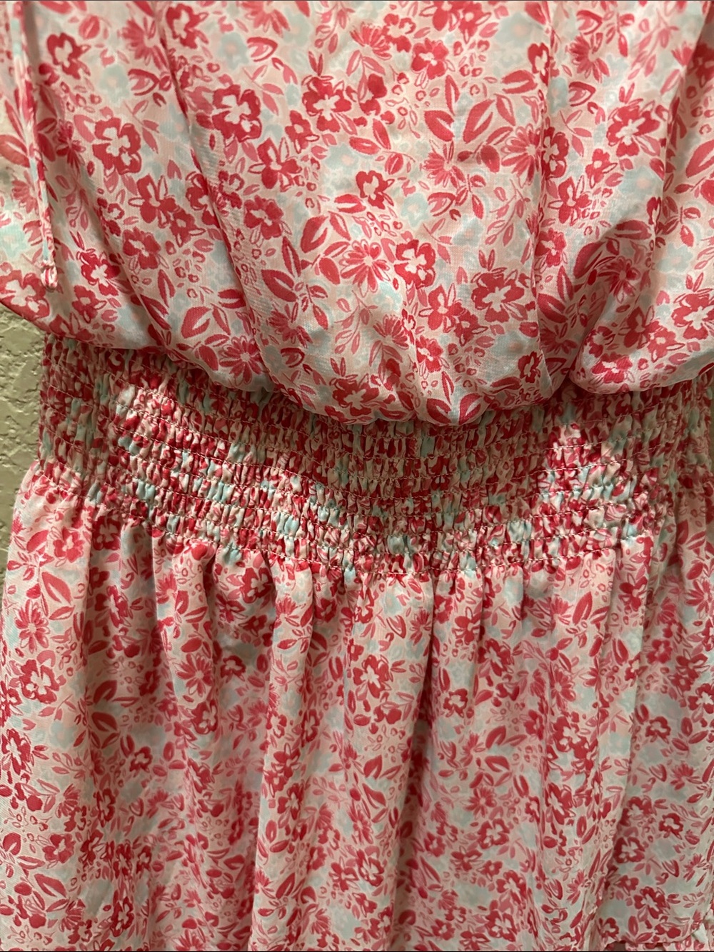 BCBGMaxAzria Pink Floral V-Neck Smocked Waist Mini Dress - Picture 4 of 6